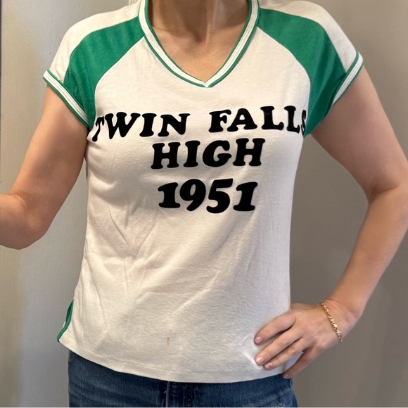 Vintage 1970’s Le Riche V-Neck Ringer Tee, Twin Falls High 1951, USA Made Shirt - Picture 10 of 10